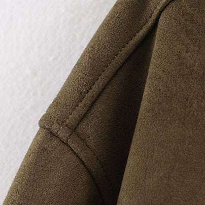 Cazadora de Antelina para Mujer | Chaqueta Efecto Ante con Cuello Alto y Bolsillos