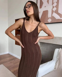 Vestido Largo de Punto para Mujer | Maxi de Tirantes con Espalda Descubierta