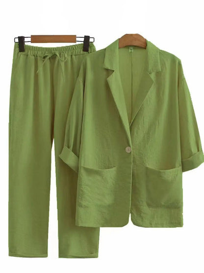 Conjunto Blazer y Pantalón de Lino para Mujer | Traje de 2 Piezas de Entretiempo