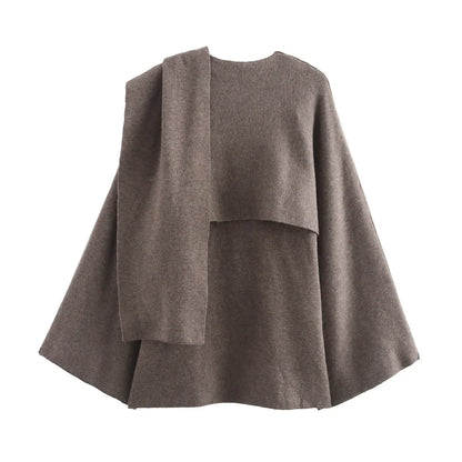 Jersey Oversize de Punto para Mujer | Con Bufanda Cruzada Estilo Capa