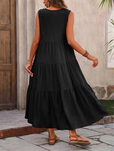 Vestido Midi Evasé para Mujer | Vestido de Verano Liso sin Mangas con Escote en V