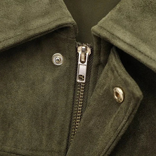 Chaqueta Bomber de Ante Sintético para Mujer | Oversize con Cuello Solapa