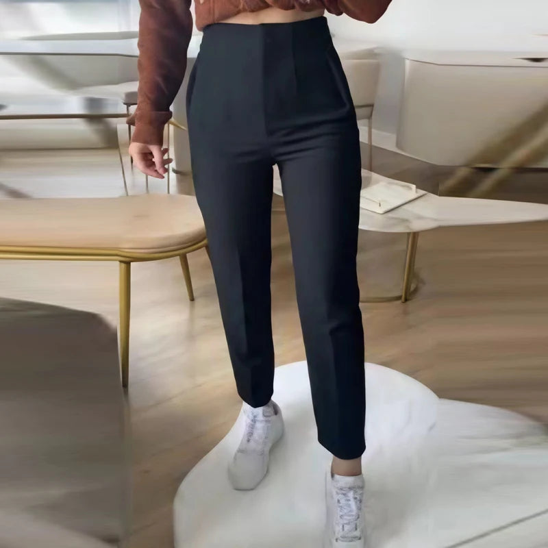 Pantalón Pitillo Negro de Tiro Alto para Mujer | Tobillero Elegante de Oficina