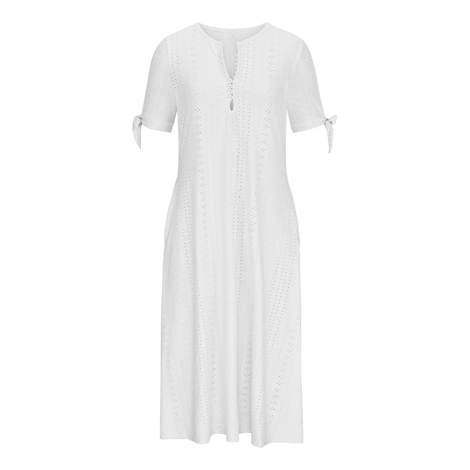 Vestido Midi Boho para Mujer | Escote en Pico, Manga Corta y Bolsillos, Verano