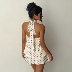 Vestido Corto de Lunares con Cuello Halter para Mujer | Vestido de Verano Vintage con Espalda al Aire