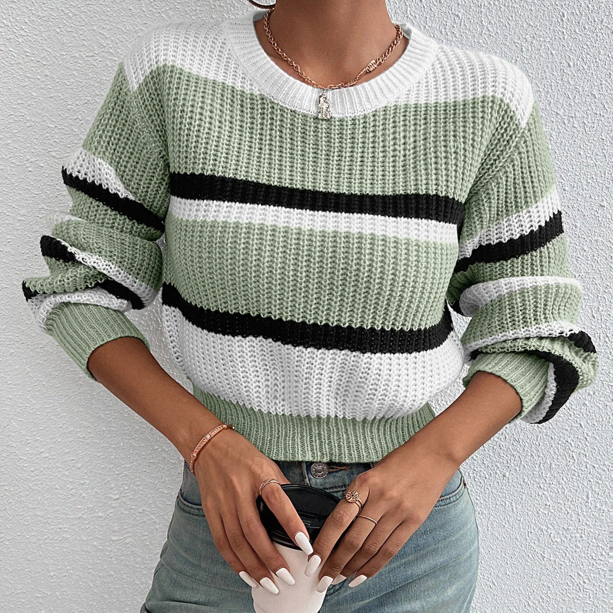 Jersey de Rayas Oversize para Mujer | Punto con Hombros Caídos