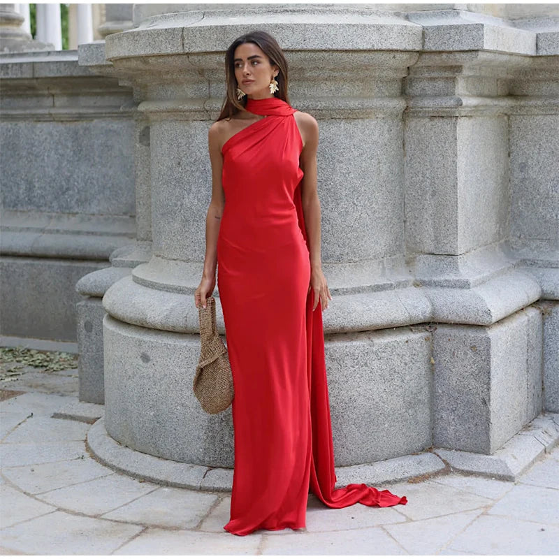 Vestido Largo Satinado para Mujer | Maxi de Verano Halter de Efecto Seda