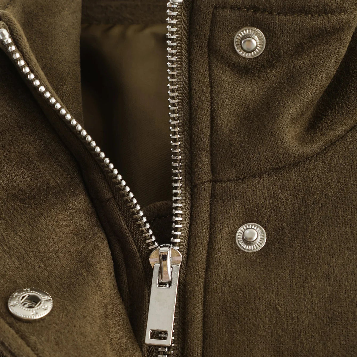 Cazadora de Antelina para Mujer | Chaqueta Efecto Ante con Cuello Alto y Bolsillos