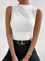 Top de Tirantes Fruncido para Mujer | Camiseta sin Mangas de Cuello Alto