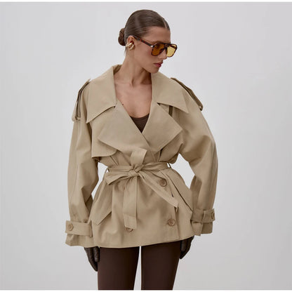 Gabardina Cruzada Corta para Mujer | Chaquetón de Entretiempo con Cordón