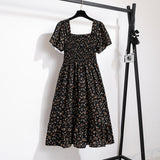 Vestido Midi Fruncido Floral para Mujer | Vestido de Verano Escote Cuadrado