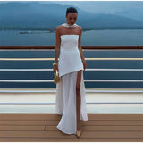 Vestido Largo Palabra de Honor para Mujer | Maxi Plisado de Verano con Abertura