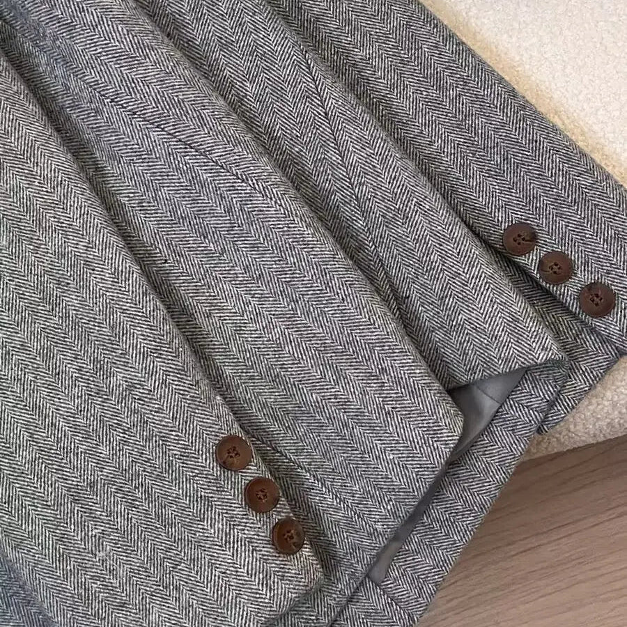 Blazer Gris para Mujer | Americana de Espiga Efecto Lana con Forro