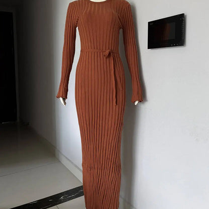 Vestido Maxi de Punto Canalé para Mujer | Cuello Redondo