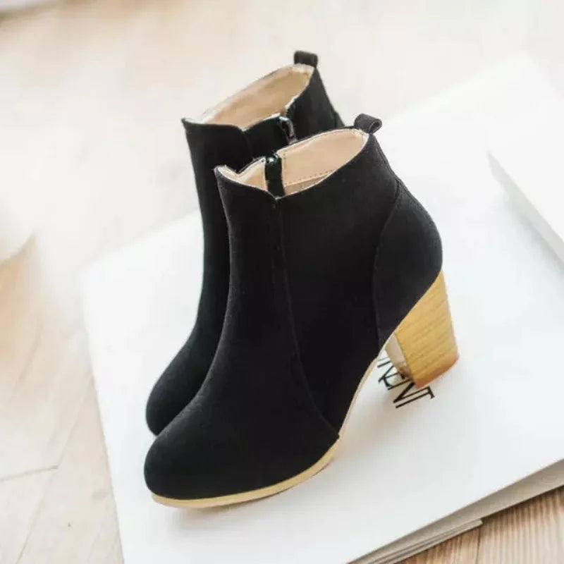 Botines de Tacón Cuadrado para Mujer | Botines de Otoño Efecto Ante con Cremallera