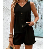 Conjunto de Dos Piezas para Mujer | Chaleco con Botones y Short de Cintura Alta