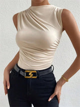 Top de Tirantes Fruncido para Mujer | Camiseta sin Mangas de Cuello Alto