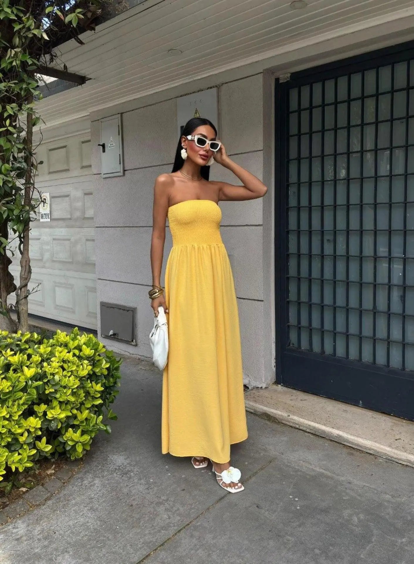 Vestido Largo de Verano para Mujer | Vestido Liso Palabra de Honor con Escote Bardot