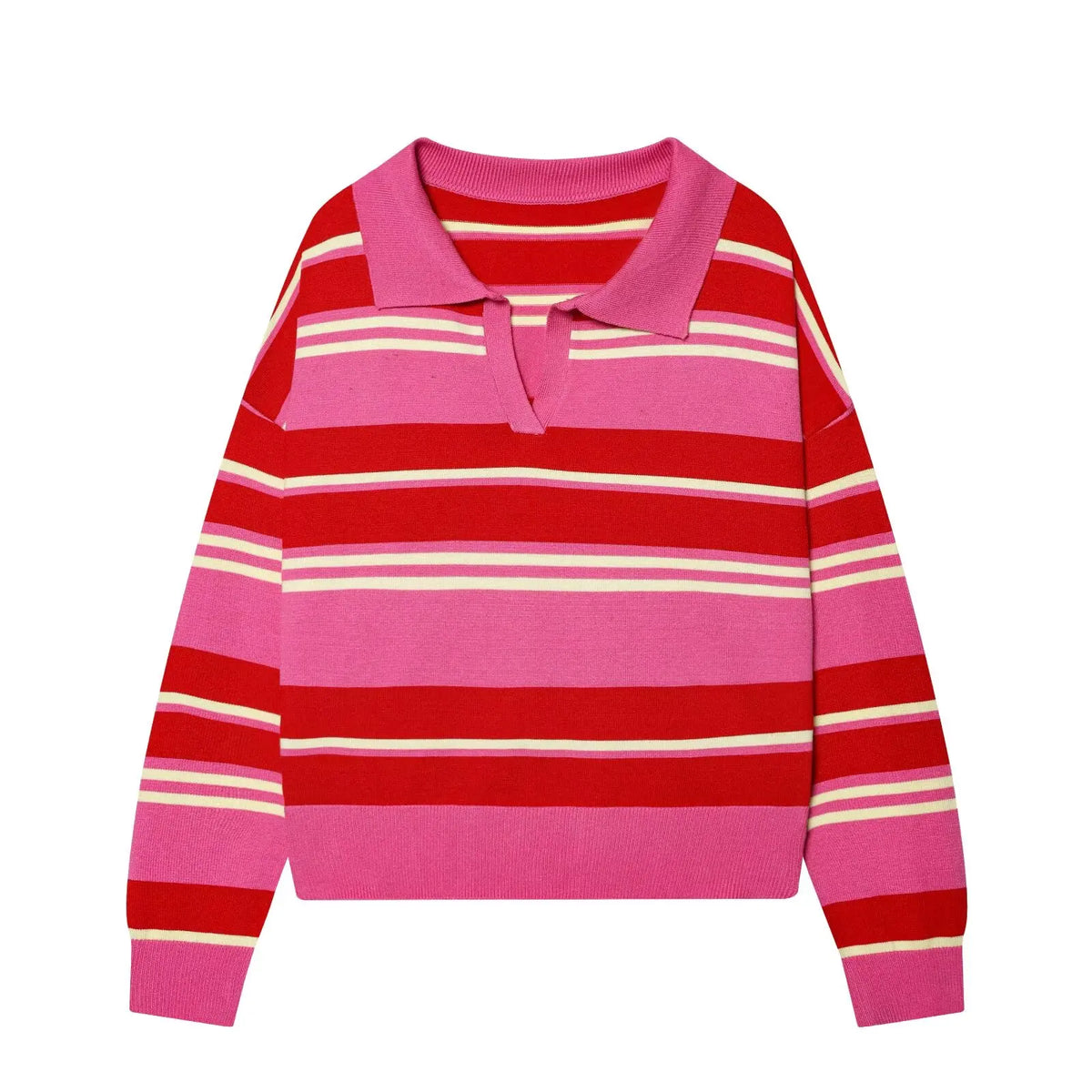 Jersey de Rayas Cuello Polo para Mujer | Oversize