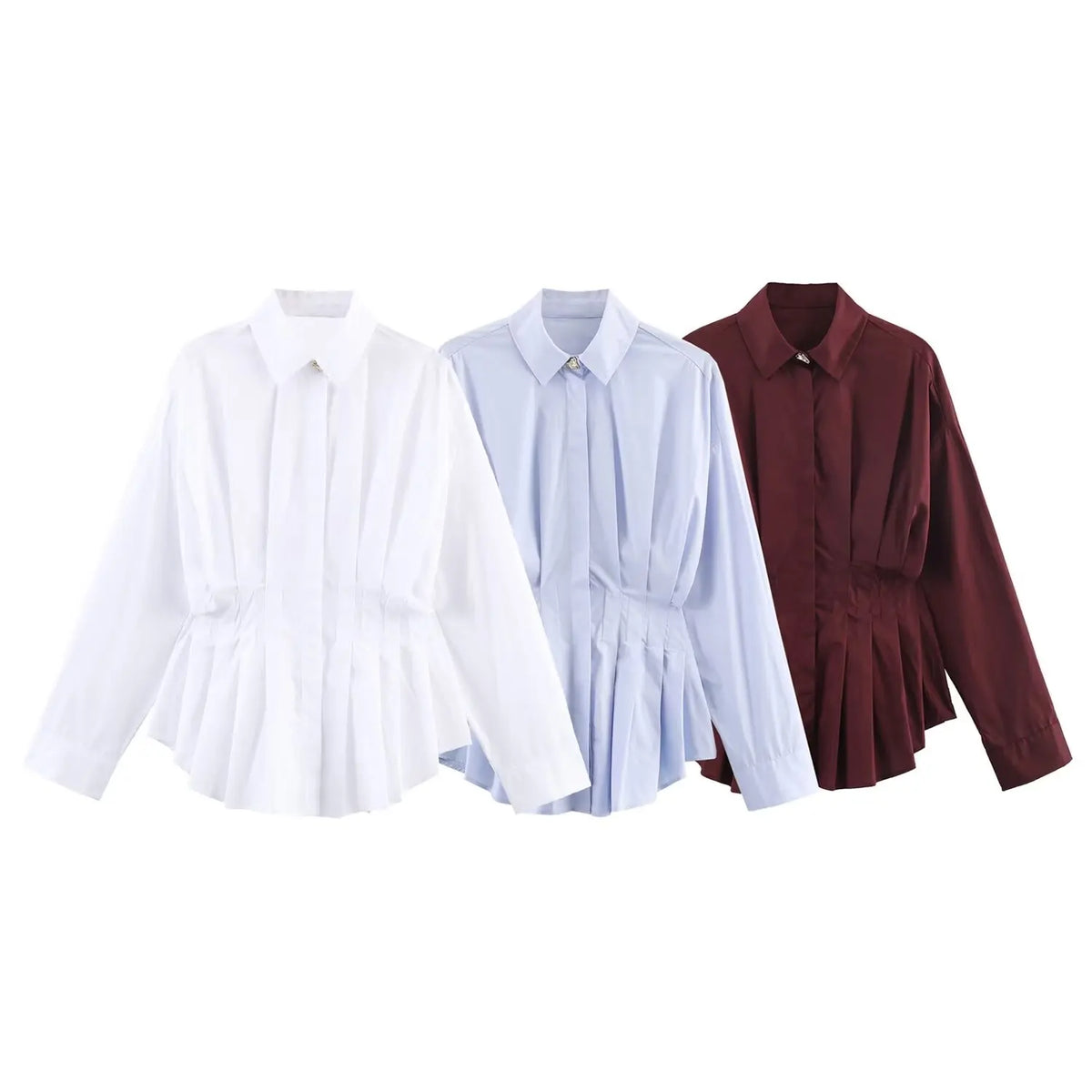 Blusa de Popelín con Pliegues para Mujer | Camisa Elegante de Manga Larga