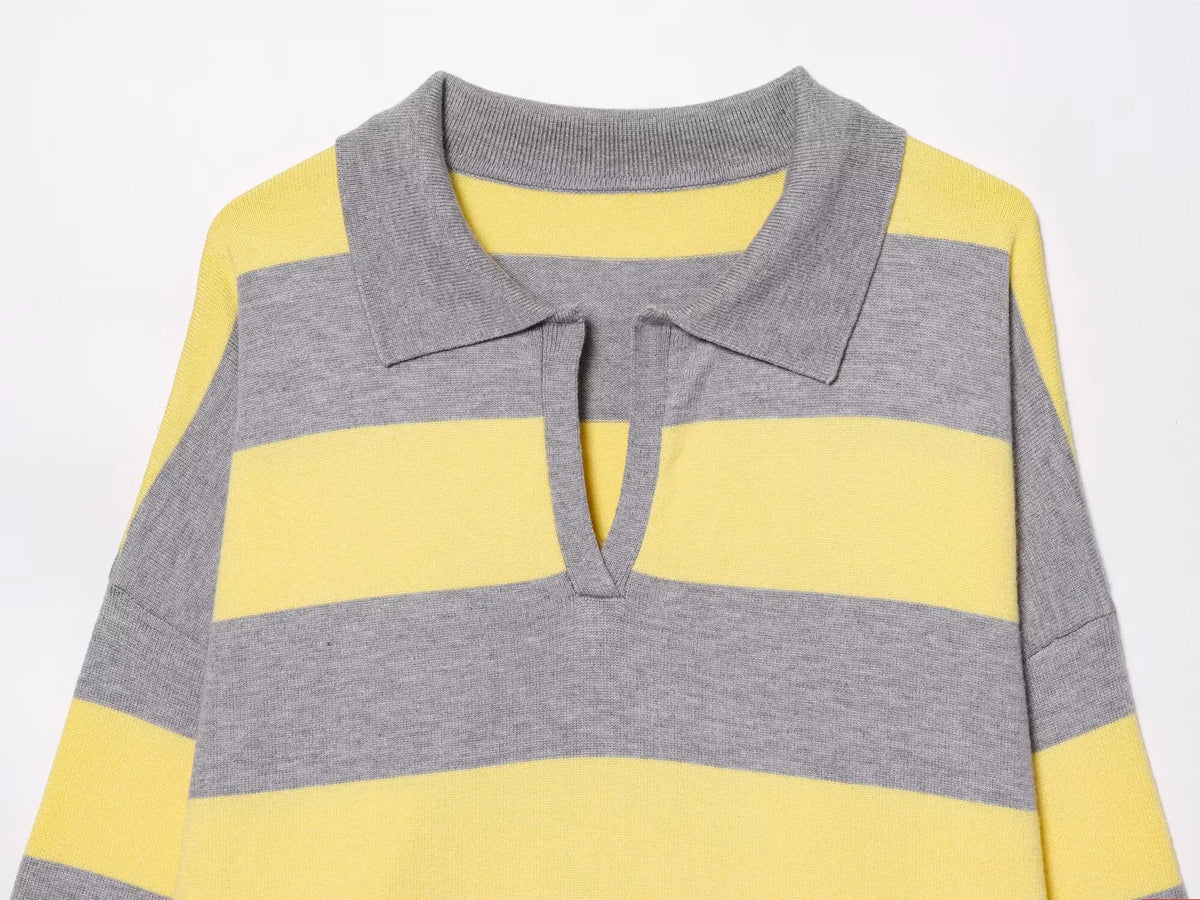 Jersey de Rayas Cuello Polo para Mujer | Oversize