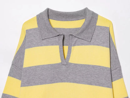 Jersey de Rayas Cuello Polo para Mujer | Oversize