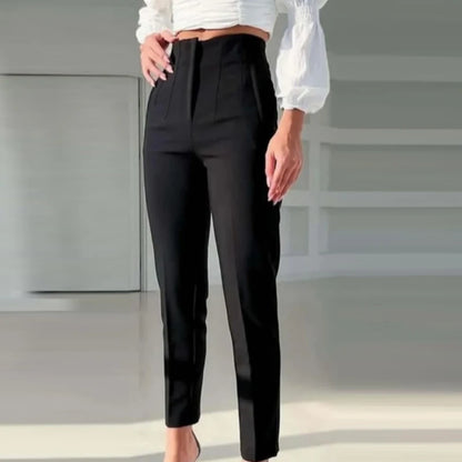 Pantalón Pitillo Negro de Tiro Alto para Mujer | Tobillero Elegante de Oficina