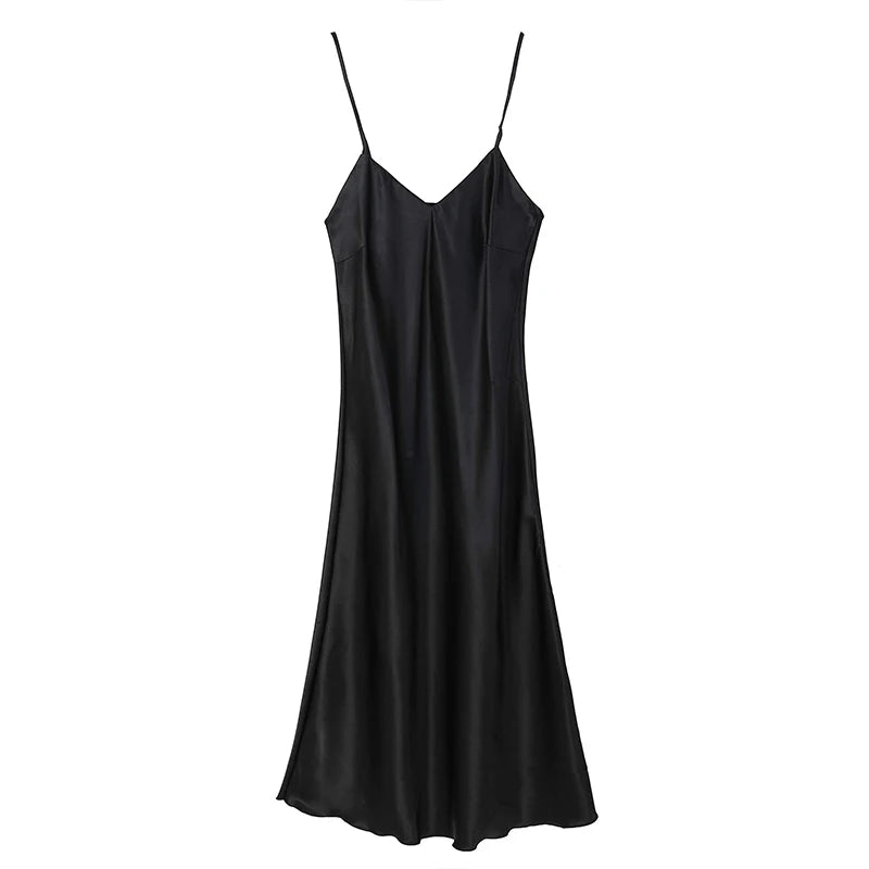 Camisón de Satén para Mujer | Pijama Lencero de Tirantes con Escote en V
