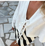 Blusa de Manga Larga para Mujer | Escote en Pico con Lazos, Ligera y Fluida de Verano