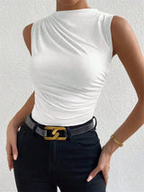 Top de Tirantes Fruncido para Mujer | Camiseta sin Mangas de Cuello Alto