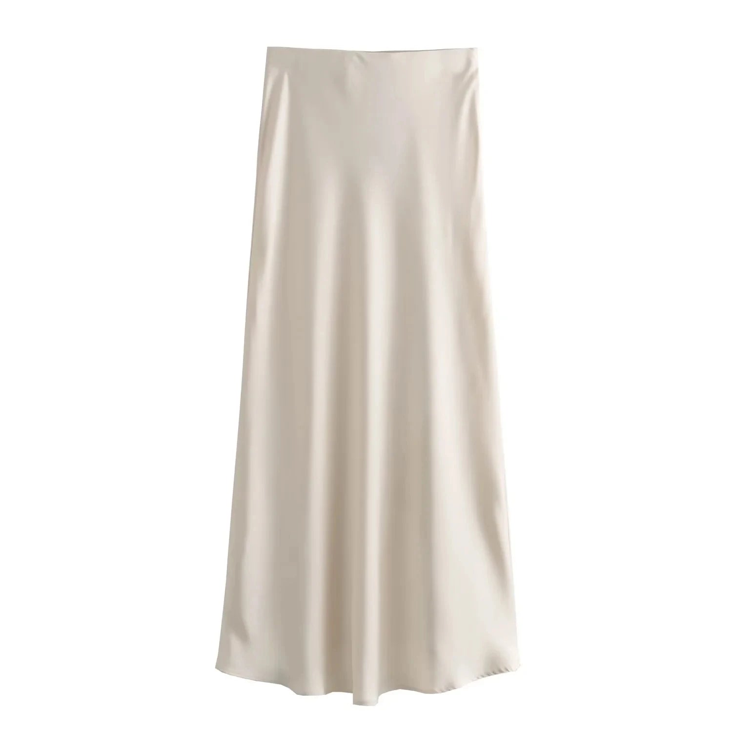 Falda Midi Satinada de Cintura Alta para Mujer | Falda de Verano Efecto Seda
