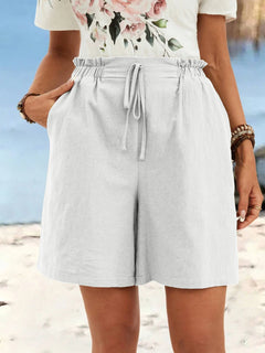 Short de Lino para Mujer | Pantalón Corto de Verano con Cordón y Cintura Alta