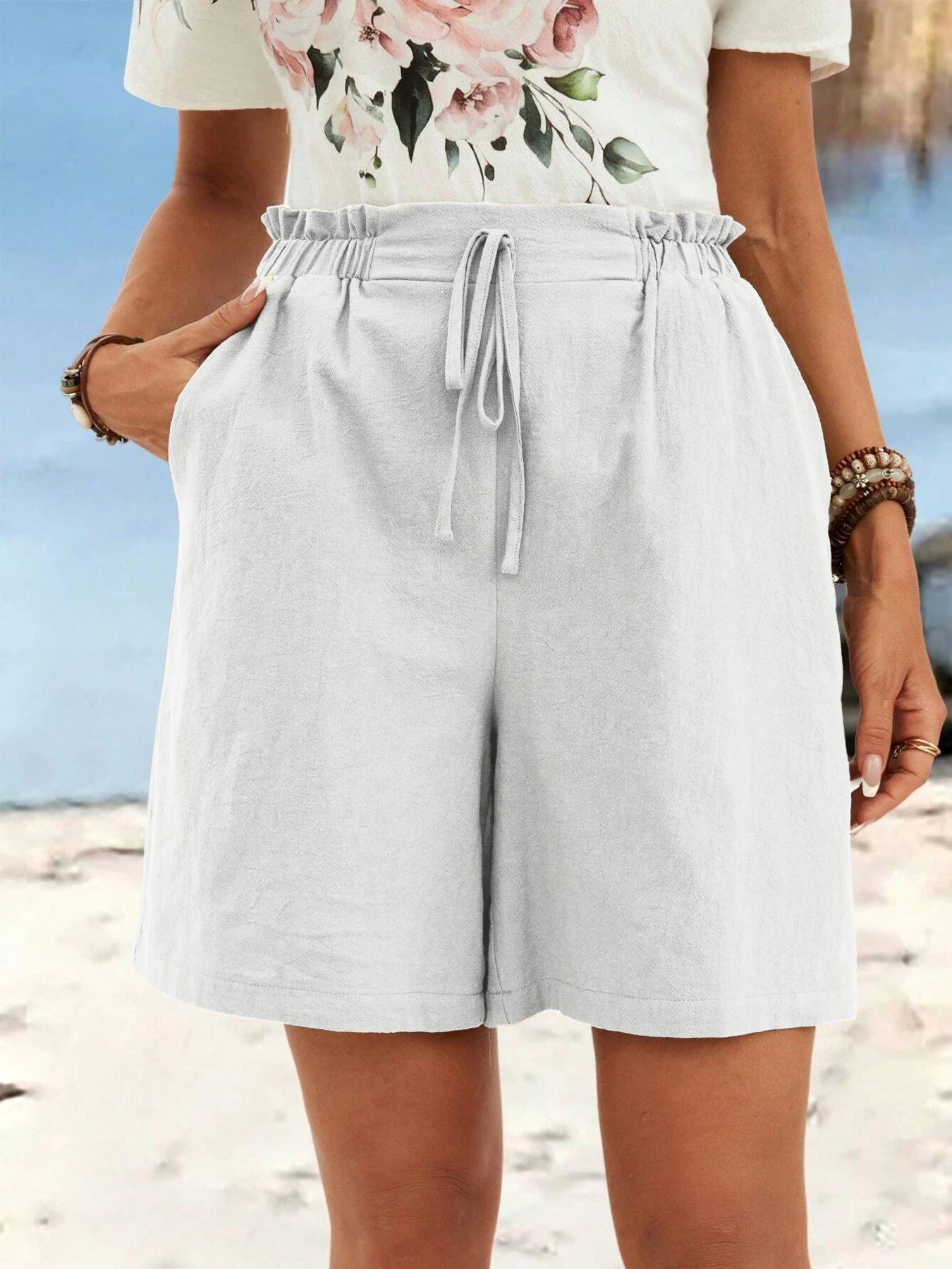 Short de Lino para Mujer | Pantalón Corto de Verano con Cordón y Cintura Alta