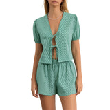 Conjunto de Dos Piezas para Mujer | Blusa de Lazos y Short de Cuadros Vichy, Verano