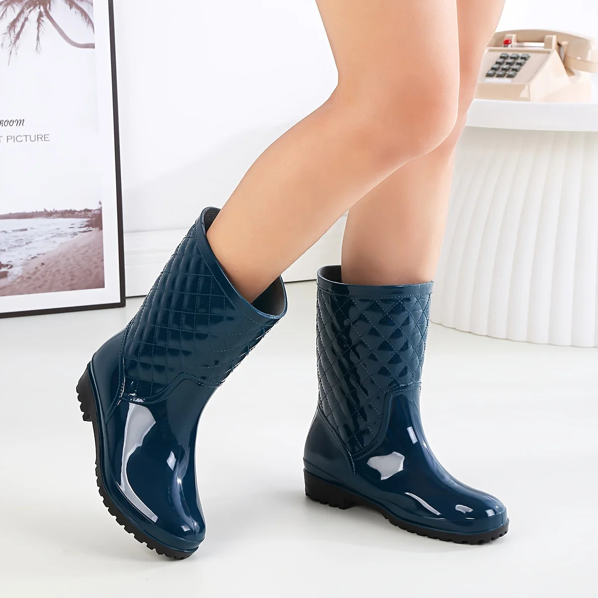 Botas de Agua Verdes Acolchadas para Mujer | Botas de Lluvia Antideslizantes