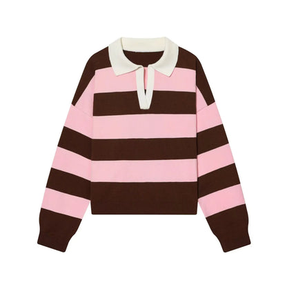 Jersey de Rayas Cuello Polo para Mujer | Oversize