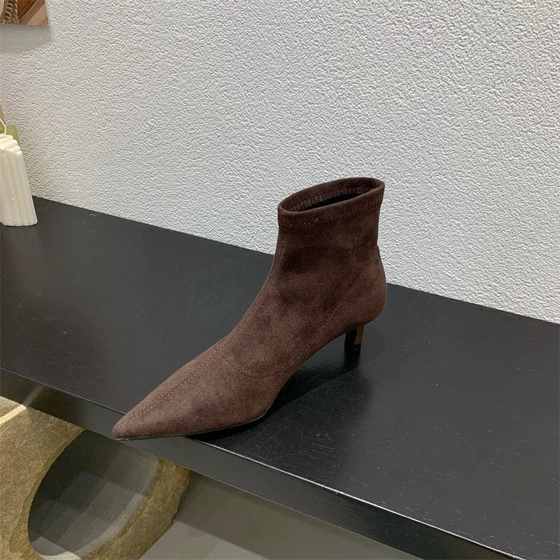 Botines Efecto Ante para Mujer | Botines de Invierno Tacón Bajo Punta Fina