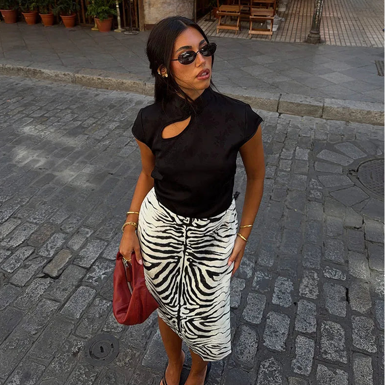 Falda Midi Estampado Cebra para Mujer | Cruzada