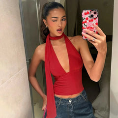 Top Halter Anudado al Cuello para Mujer | Top de Verano Espalda Abierta