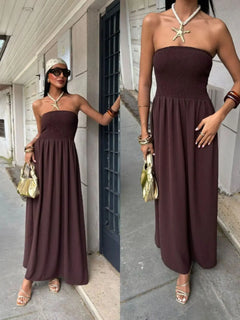Vestido Largo de Verano para Mujer | Vestido Liso Palabra de Honor con Escote Bardot