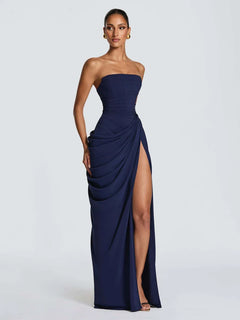 Vestido Largo Palabra de Honor para Mujer | Maxi Plisado de Verano con Abertura
