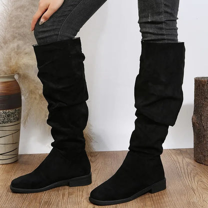 Botas Altas de Ante para Mujer | Botas Cómodas de Invierno Tacón Bajo