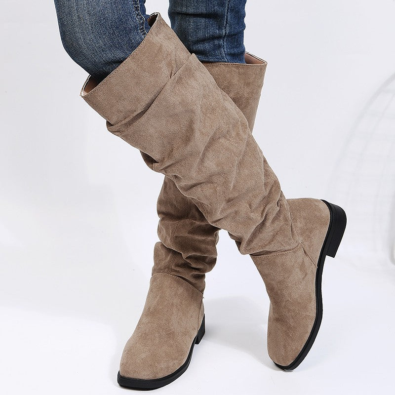 Botas Altas de Ante para Mujer | Botas Cómodas de Invierno Tacón Bajo