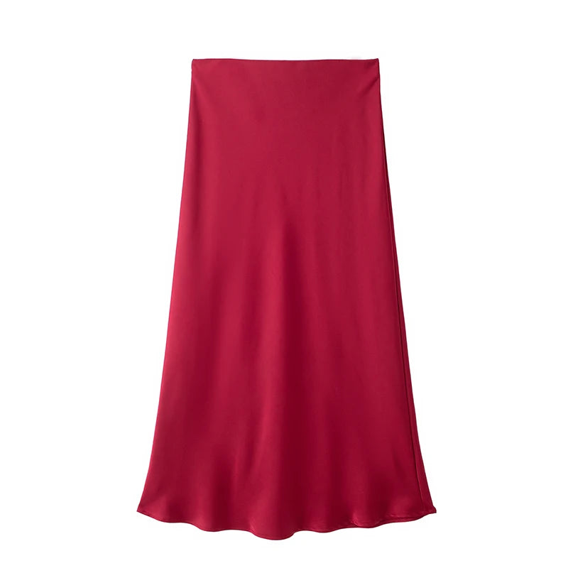 Falda Satinada Midi para Mujer | Cintura Alta