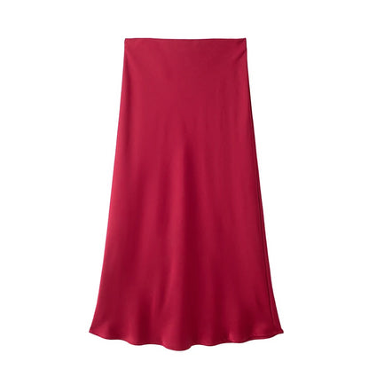 Falda Satinada Midi para Mujer | Cintura Alta