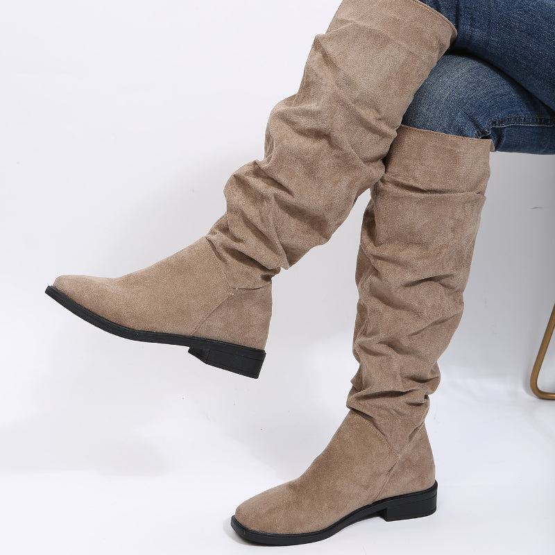 Botas Altas de Ante para Mujer | Botas Cómodas de Invierno Tacón Bajo