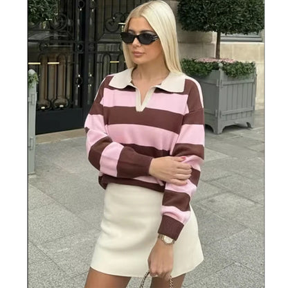 Jersey de Rayas Cuello Polo para Mujer | Oversize