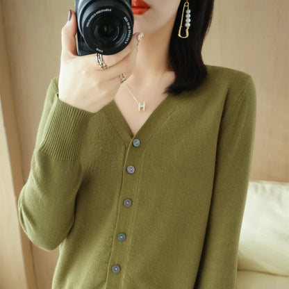 Cárdigan Cashmere Cuello V para Mujer | Corte Holgado