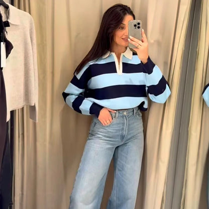 Jersey de Rayas Cuello Polo para Mujer | Oversize