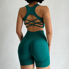 Conjunto Deportivo de 2 Piezas para Mujer | Top y Short Sin Costuras para Gimnasio y Yoga